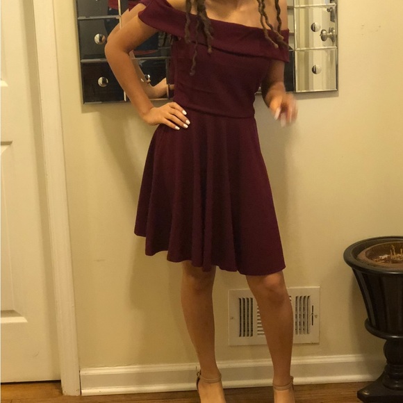 B.Darlin Burgundy Flare Dress - Picture 4 of 4